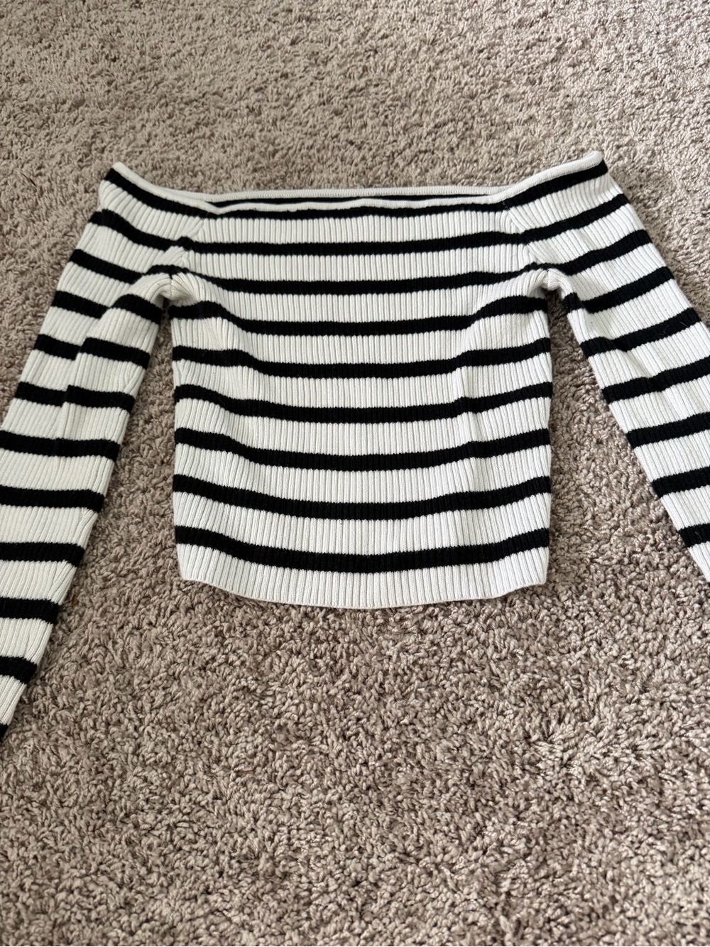 Hollister Black & White Striped Off-the-Shoulder Sweater
